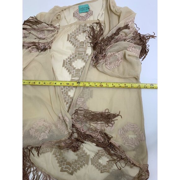Judith March Cream Cardigan Duster With Embroidery And Brown Fringe Size Medium - Picture 14 of 15